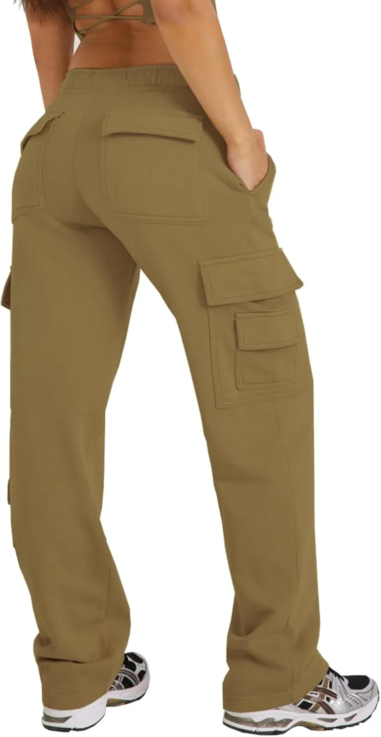 Waitfairy Wide Leg Sweatpants Women Cargo Pants Fleeece High Waisted Baggy Sweatpants for Women Casual Pants with 8 Pockets