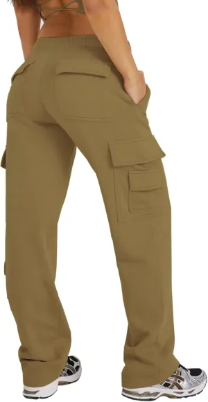 Waitfairy Wide Leg Sweatpants Women Cargo Pants Fleeece High Waisted Baggy Sweatpants for Women Casual Pants with 8 Pockets