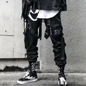 Wenkouban Mens Vintage Hip Hop Style Baggy Jeans Joggers Cargo Pants For Men Casual Hip Hop Hit Color Pocket Male Trousers Sweatpants Streetwear Ribbons Techwear Pants