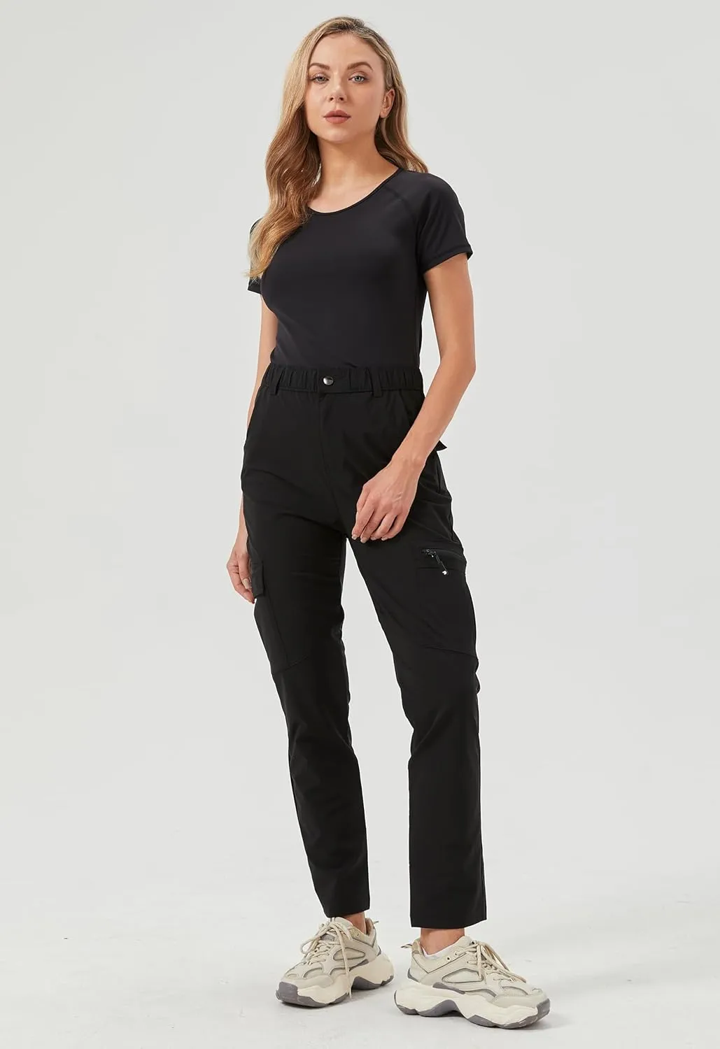 Women's Hiking Pants Quick Dry Lightweight Water Resistant Elastic Waist Cargo Pants for All Seasons