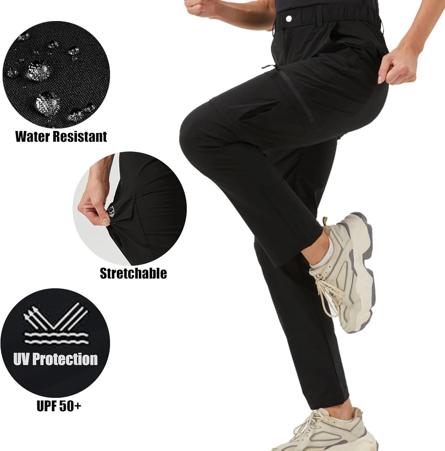 Women's Hiking Pants Quick Dry Lightweight Water Resistant Elastic Waist Cargo Pants for All Seasons
