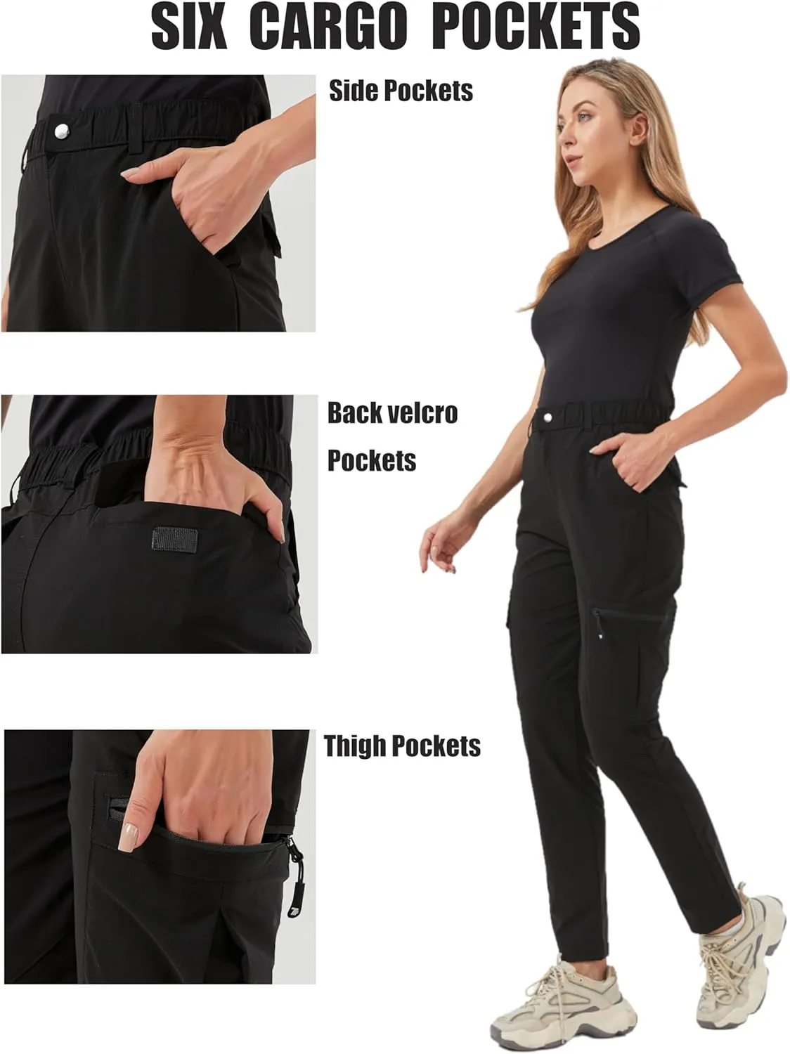 Women's Hiking Pants Quick Dry Lightweight Water Resistant Elastic Waist Cargo Pants for All Seasons