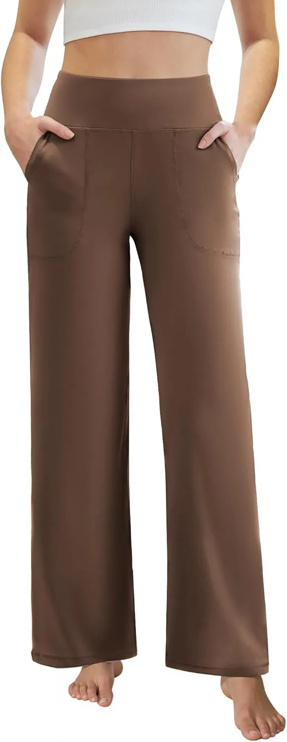 Womens Yoga Pants Wide Leg Work Dress Pants with Pockets Casual Lounge Trousers Elastic Waist Sweatpants