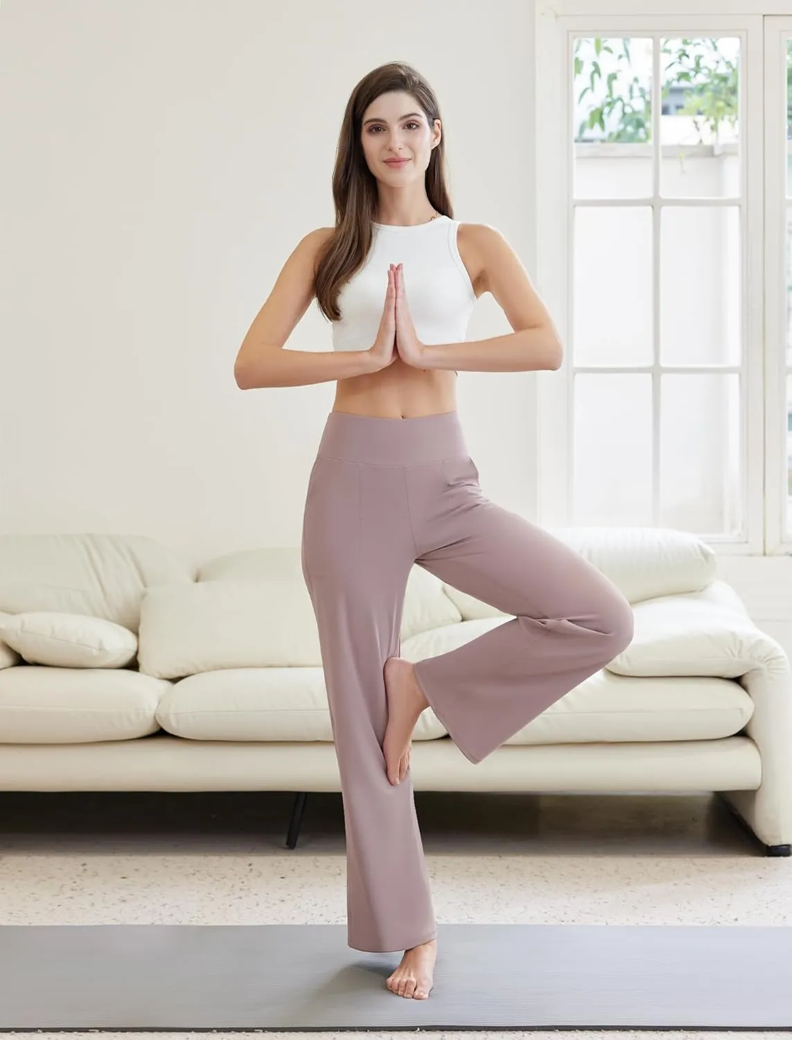 Womens Yoga Pants Wide Leg Work Dress Pants with Pockets Casual Lounge Trousers Elastic Waist Sweatpants