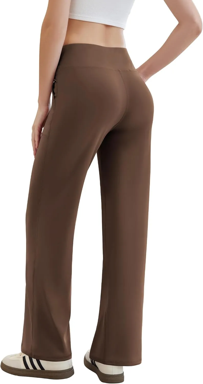 Womens Yoga Pants Wide Leg Work Dress Pants with Pockets Casual Lounge Trousers Elastic Waist Sweatpants