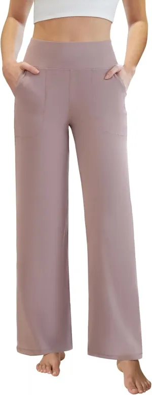 Womens Yoga Pants Wide Leg Work Dress Pants with Pockets Casual Lounge Trousers Elastic Waist Sweatpants