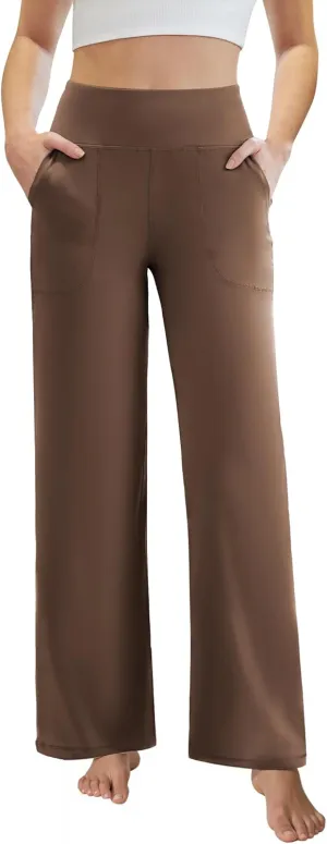 Womens Yoga Pants Wide Leg Work Dress Pants with Pockets Casual Lounge Trousers Elastic Waist Sweatpants